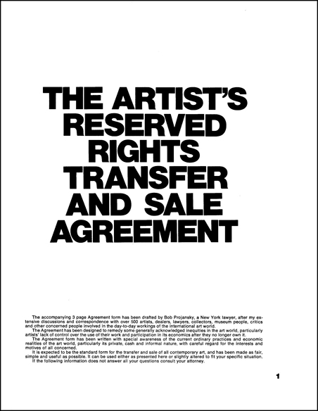 Seth Siegelaub and Robert Projansky: The Artist’s Reserved Rights Transfer And Sale Agreement, 1971